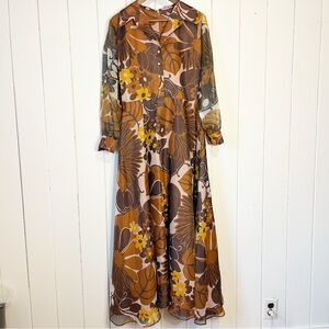 Vintage A Dress Town Original Brown Floral Maxi Dress.